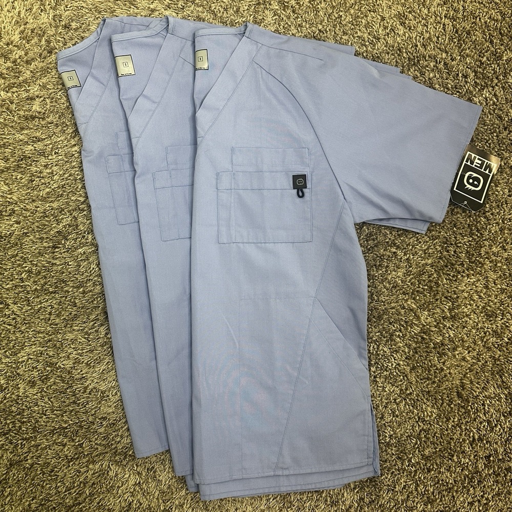 Lot of 3 Scrub Top Mens WonderWink Size Small Blue V Neck 6716 NWT